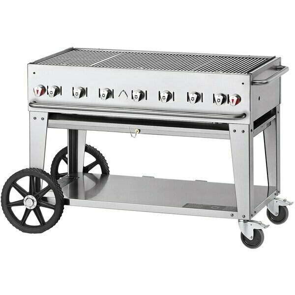 Pro Series 48in Outdoor Mobile Grill w Roll Dome Bun Rack 2 Side Shelves Bulk Tank Cap-99000 BTU, Crown, Mfr#: 255MCB48SIBP